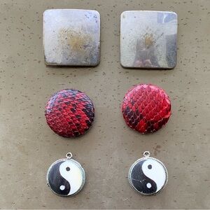 Set YinYang Black Red Upcycled Repurposed Vintage Jewelry Refrigerator Magnets